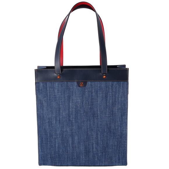 Christian Louboutin Louis Tote Bag Navy Denim Rubber Leather - Picture 1 of 7